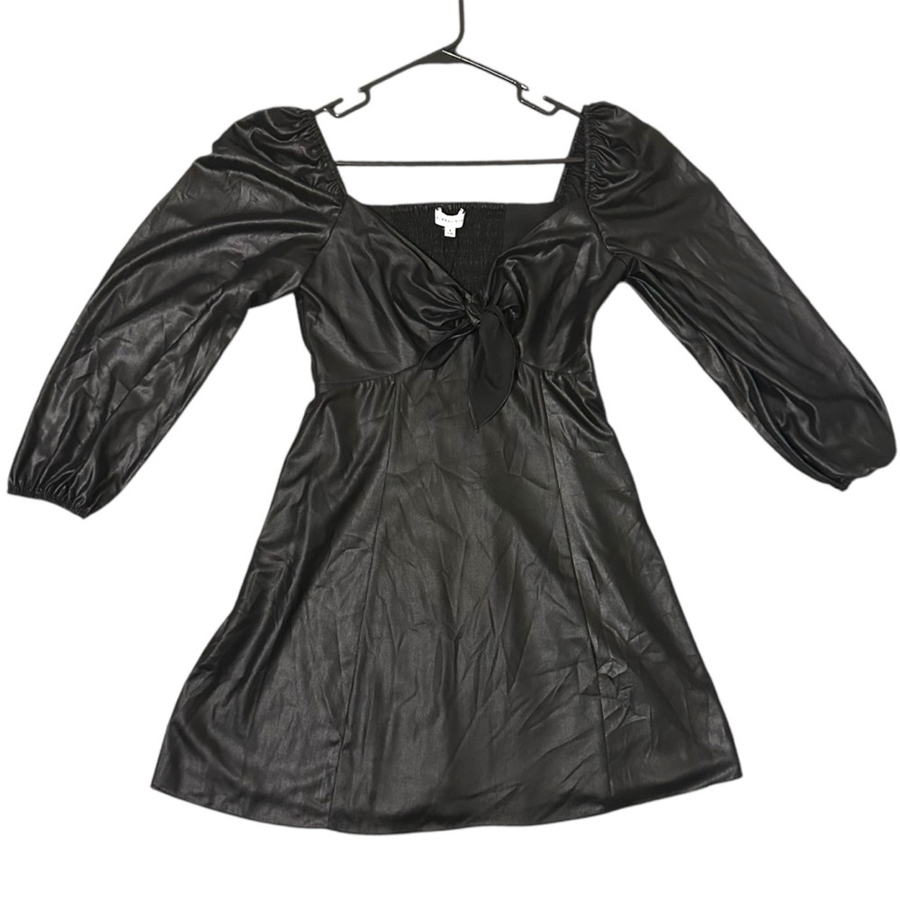 NWT Gianni Bini Star Struck Liquid Black Mini Dress Babydoll Size 4 Long Sleeves - Picture 8 of 11